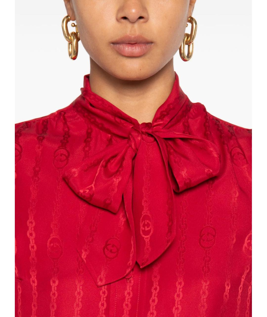 GUCCI Красная шелковая блузы, фото 5