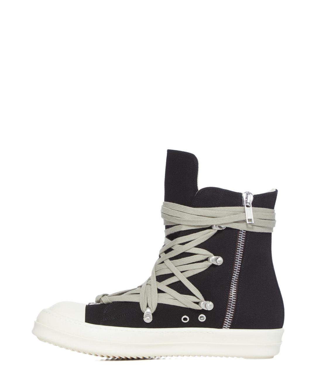 RICK OWENS Черные текстильные высокие кроссовки / кеды, фото 5