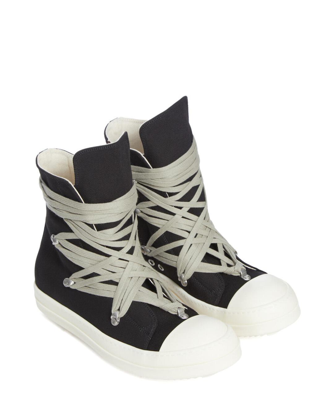 RICK OWENS Черные текстильные высокие кроссовки / кеды, фото 3
