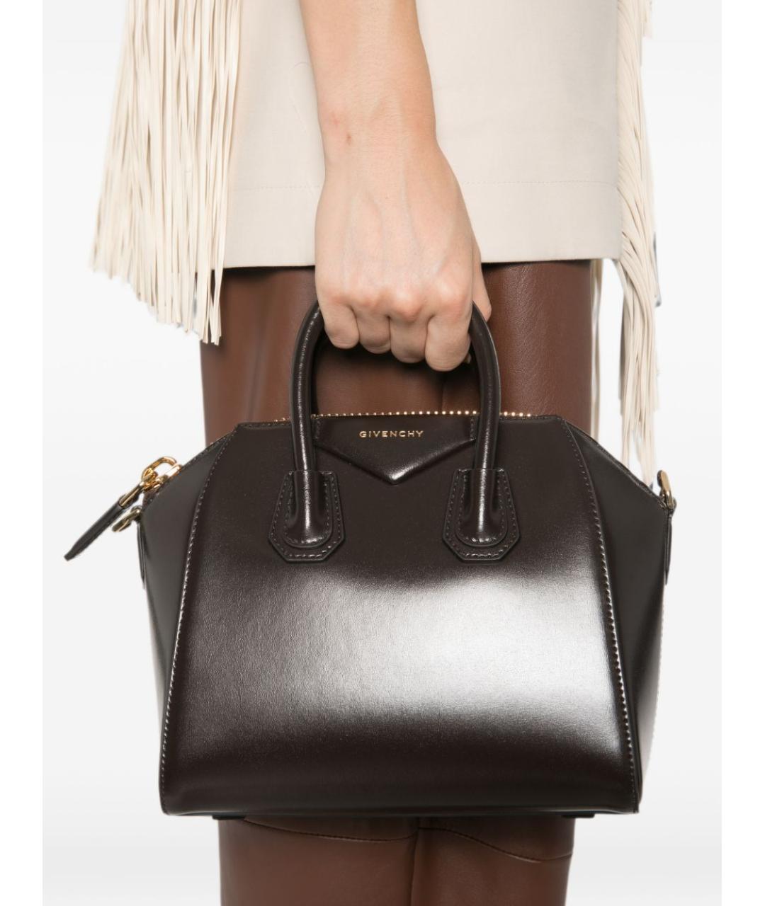 GIVENCHY Коричневая кожаная сумка с короткими ручками, фото 3