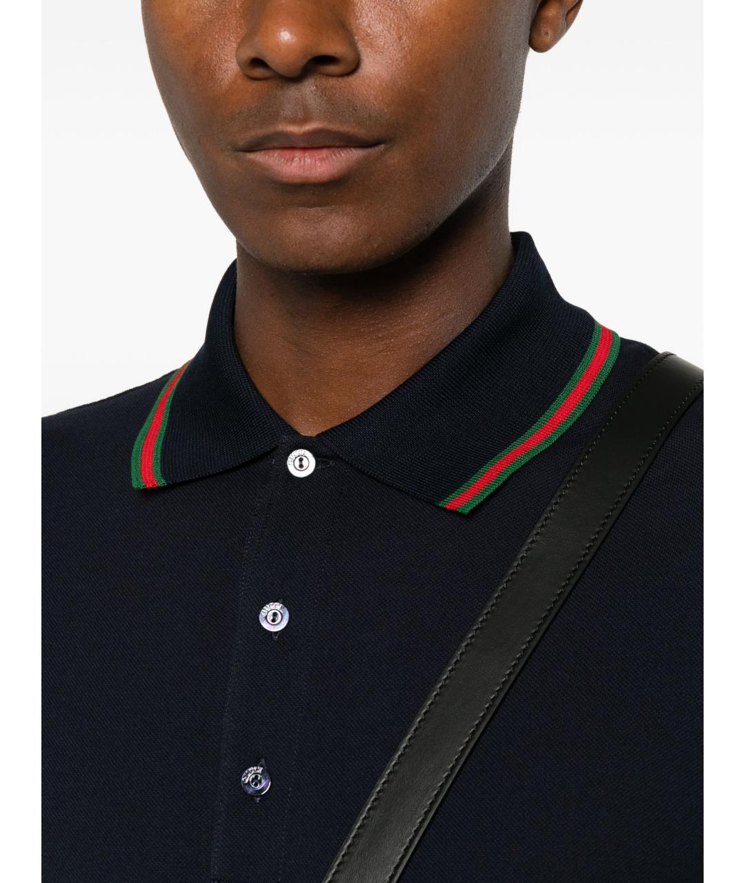GUCCI Синее хлопковое поло с коротким рукавом, фото 3