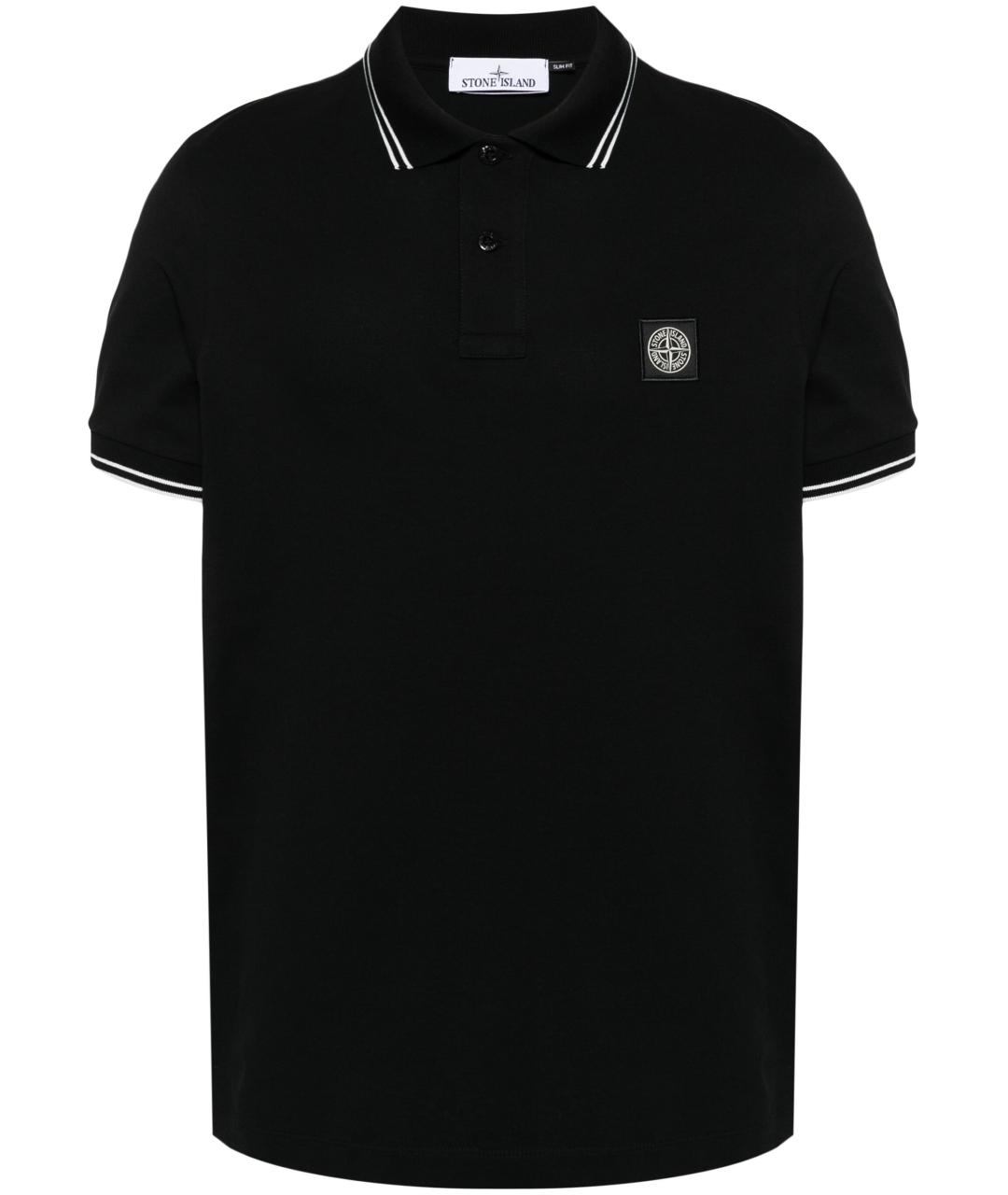 STONE ISLAND Черное хлопковое поло с коротким рукавом, фото 1