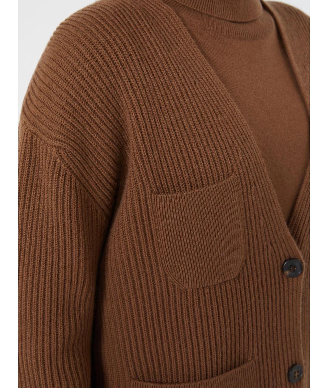 MAX MARA STUDIO Коричневый шерстяной кардиган, фото 5