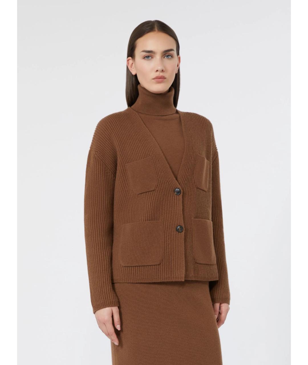 MAX MARA STUDIO Коричневый шерстяной кардиган, фото 3
