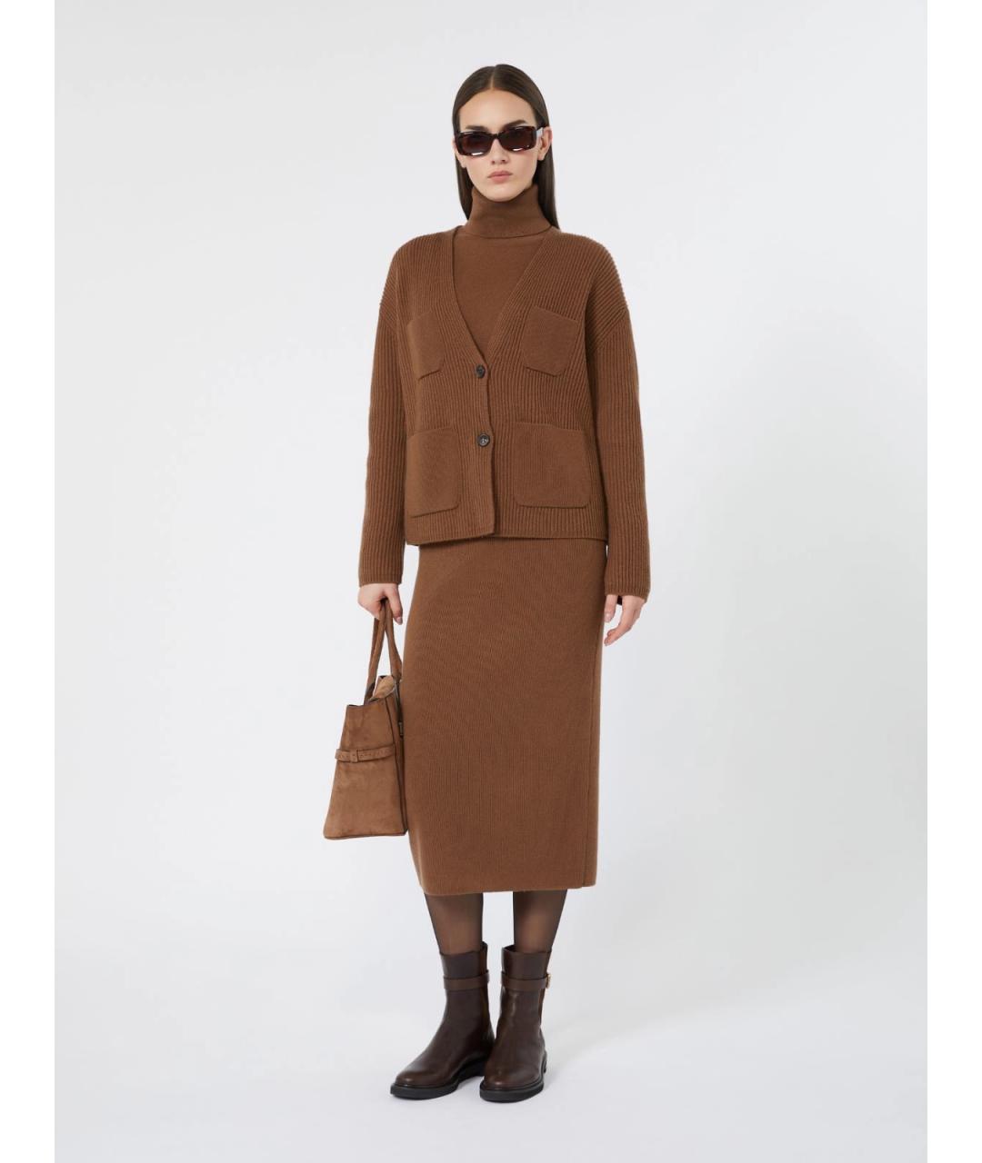 MAX MARA STUDIO Коричневый шерстяной кардиган, фото 2