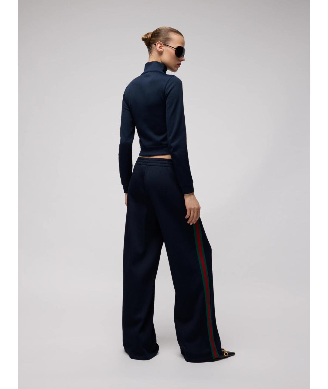 GUCCI Темно-синие полиэстеровые брюки широкие, фото 3