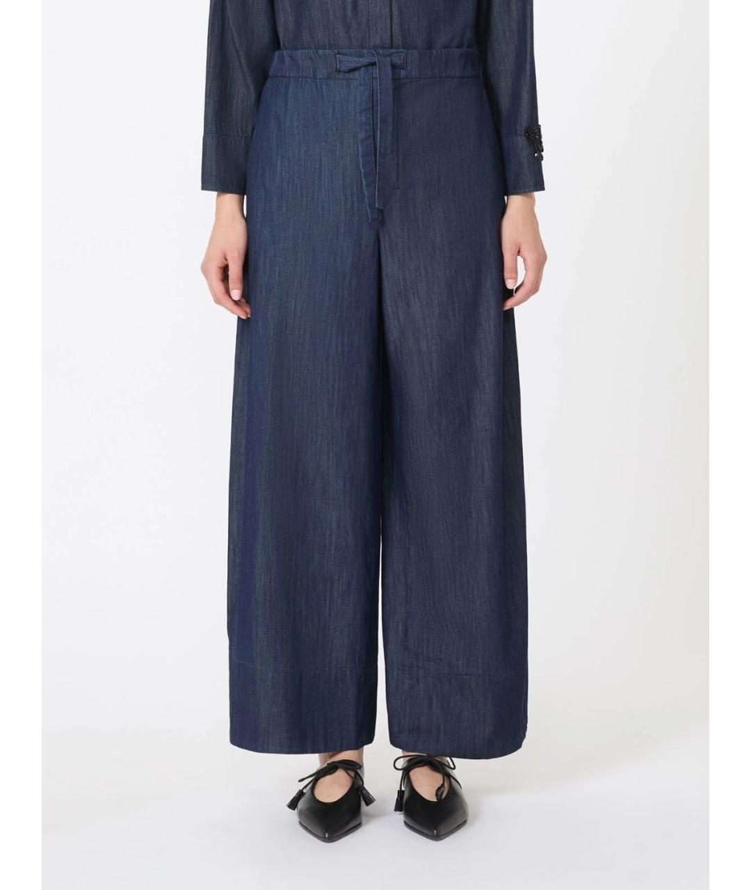 MAX MARA Синие хлопковые прямые брюки, фото 3