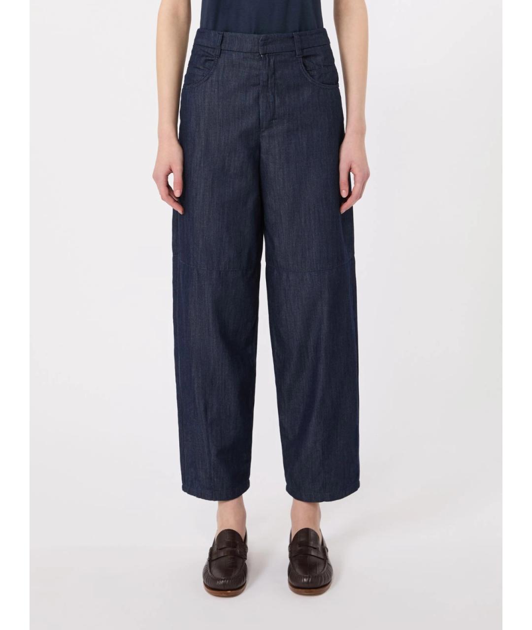 MAX MARA Синие хлопковые прямые брюки, фото 3