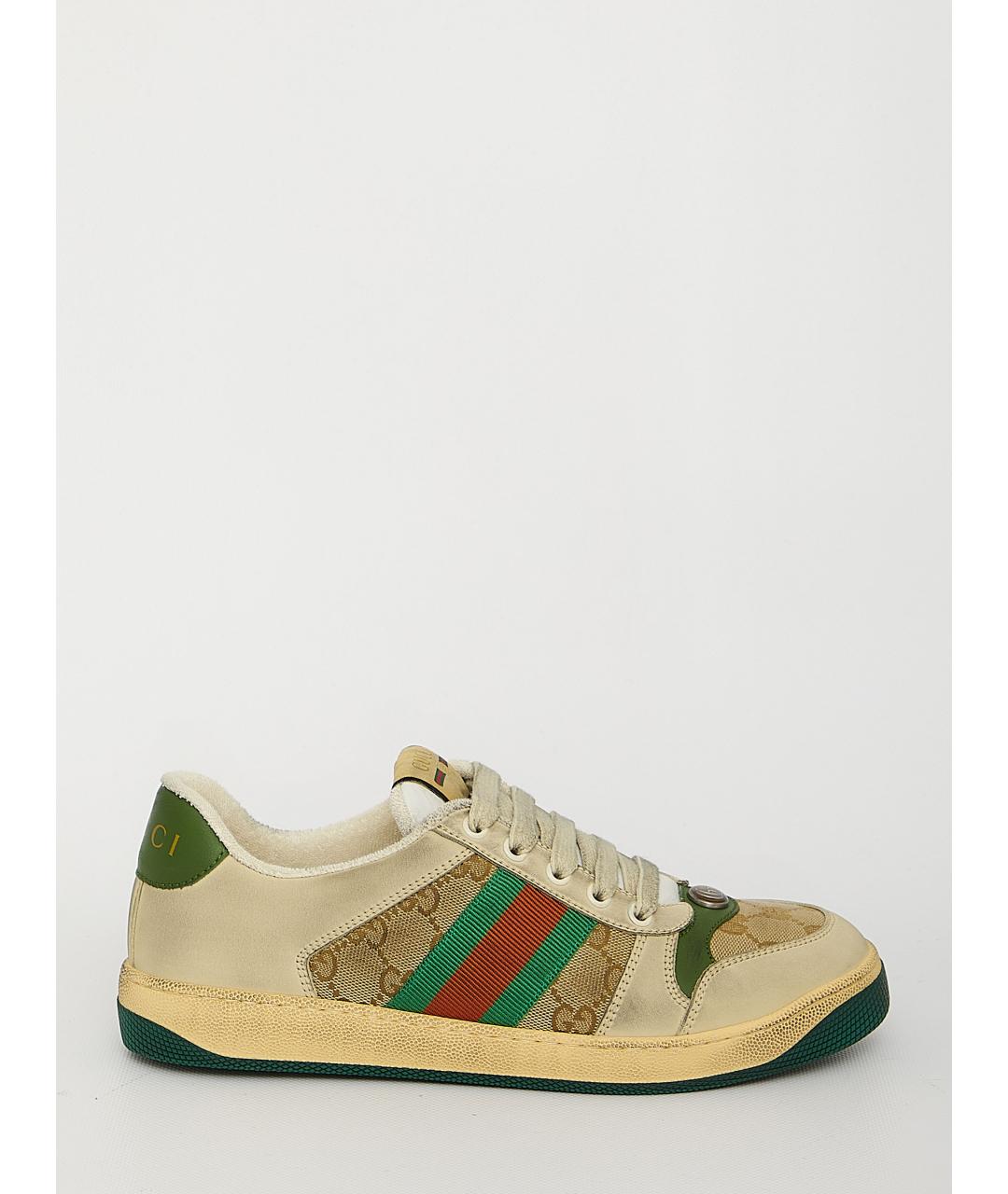 GUCCI Бежевые кожаные низкие кроссовки / кеды, фото 6