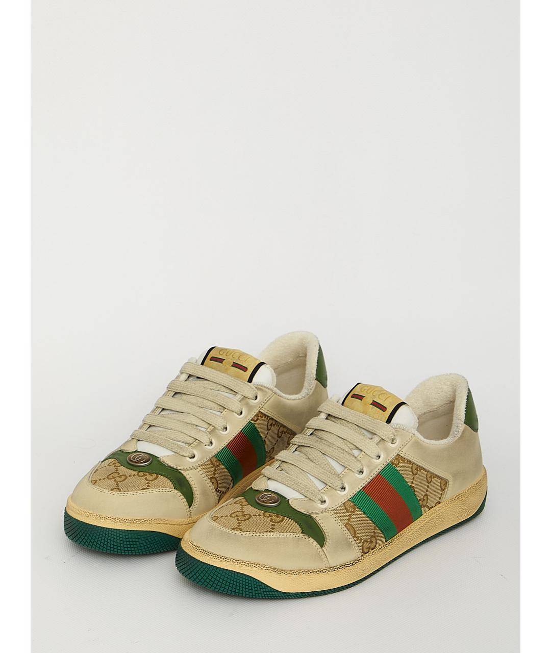 GUCCI Бежевые кожаные кроссовки, фото 5