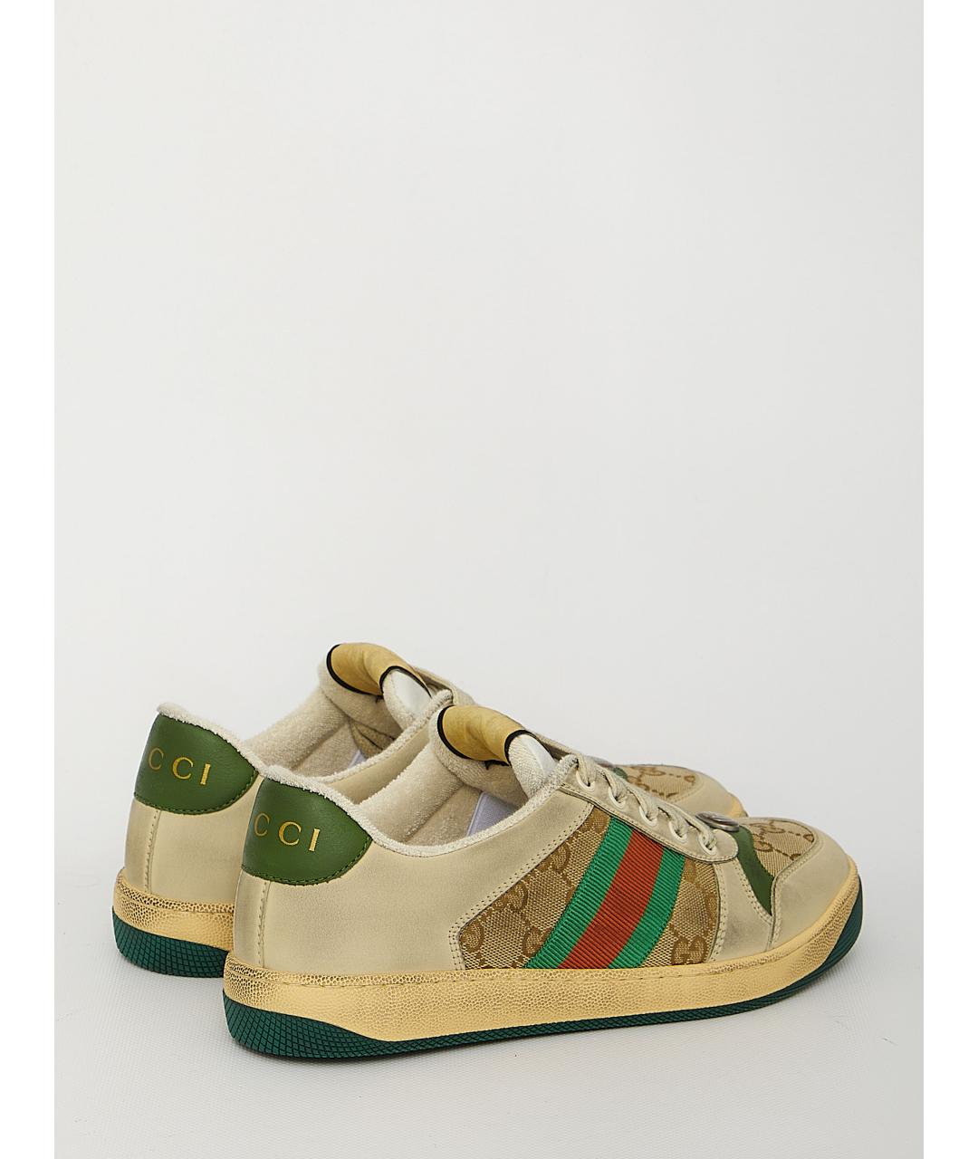 GUCCI Бежевые кожаные кроссовки, фото 3