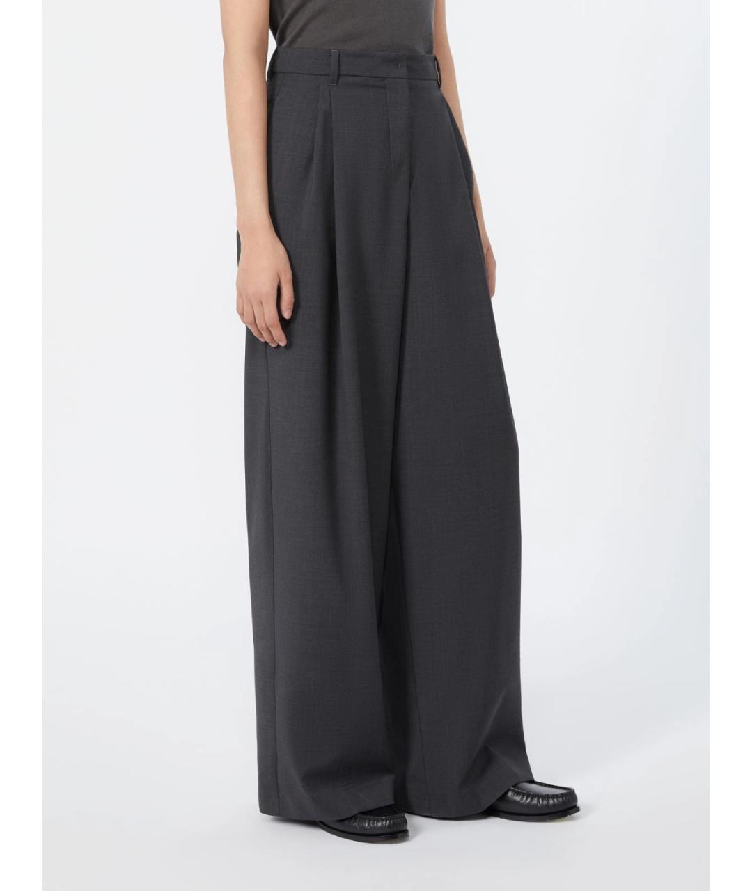 'S MAX MARA Серые шерстяные прямые брюки, фото 3