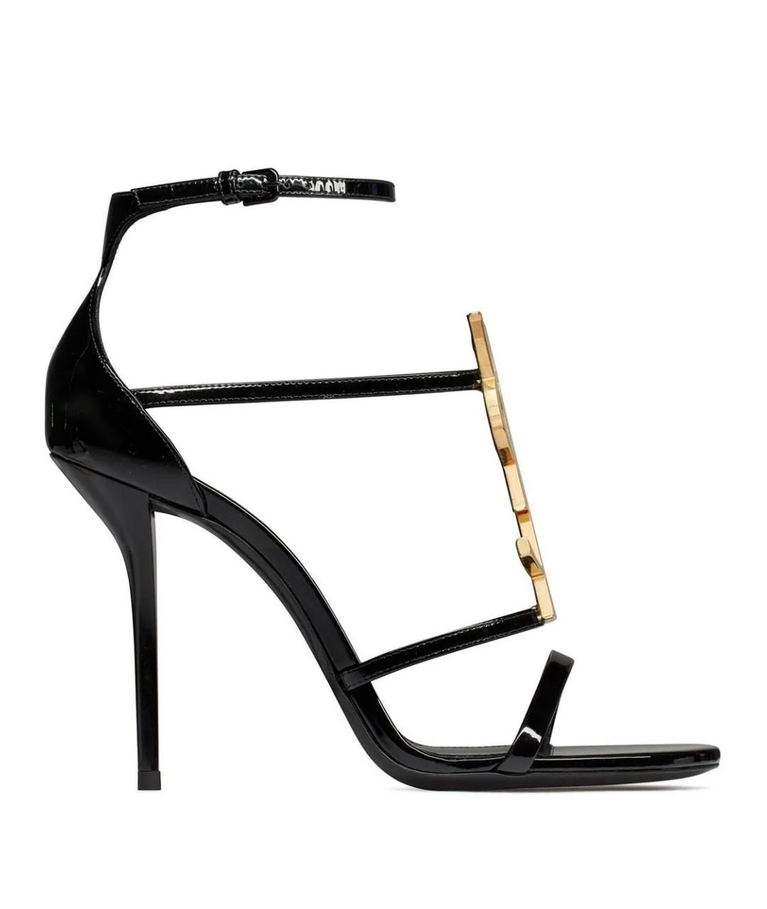 SAINT LAURENT Черные босоножки из лакированной кожи, фото 1