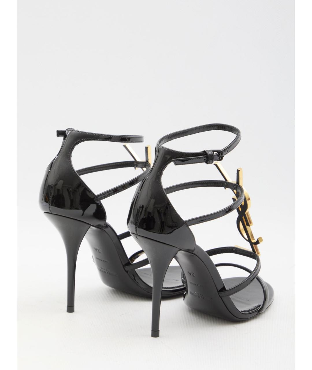 SAINT LAURENT Черные босоножки из лакированной кожи, фото 3