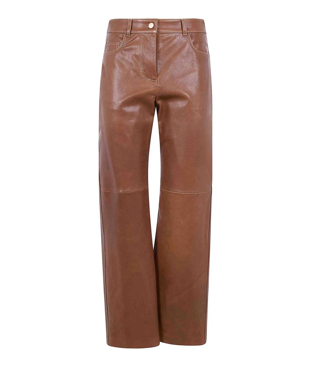 MAX MARA Коричневые кожаные прямые брюки, фото 1