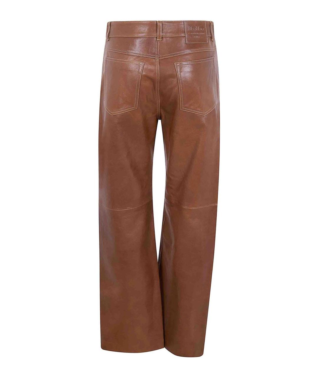 MAX MARA Коричневые кожаные прямые брюки, фото 2