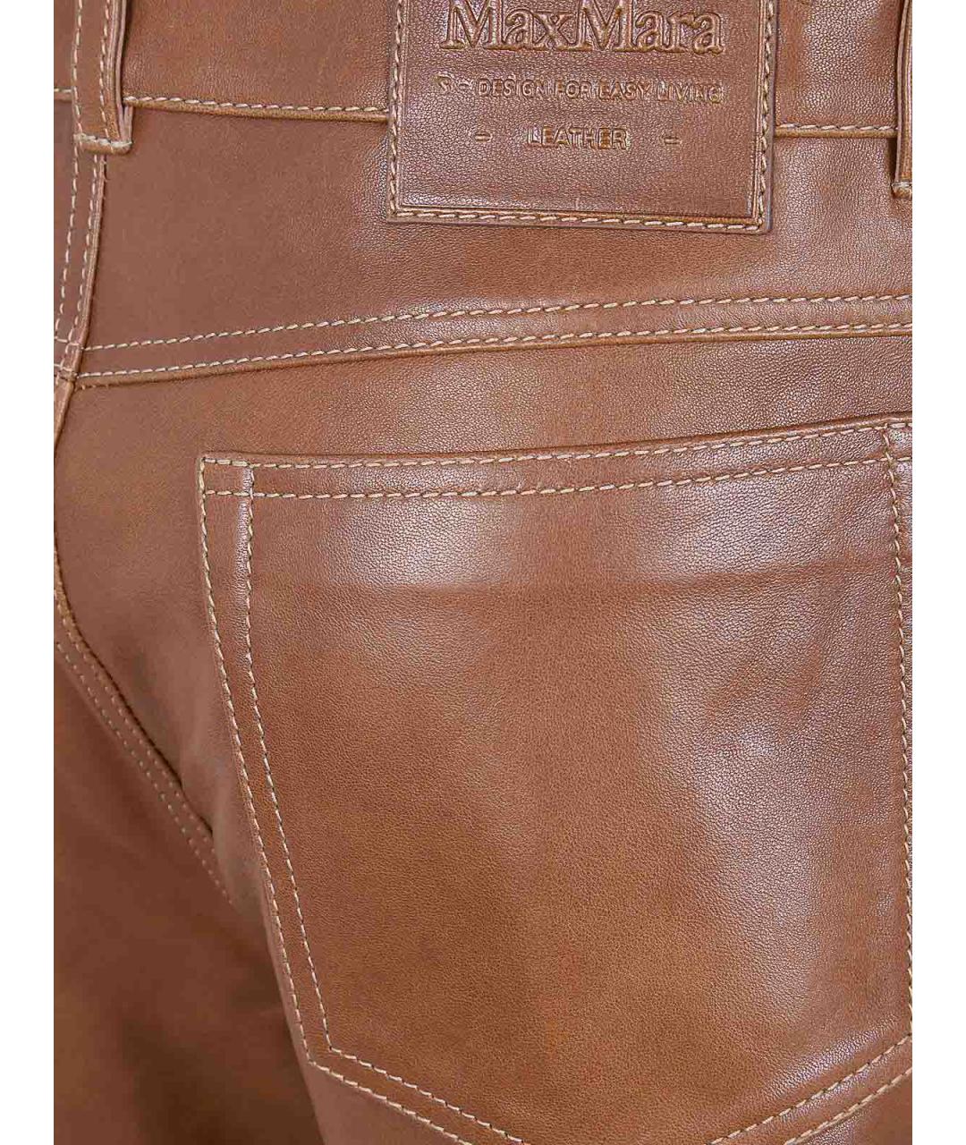 MAX MARA Коричневые кожаные прямые брюки, фото 3