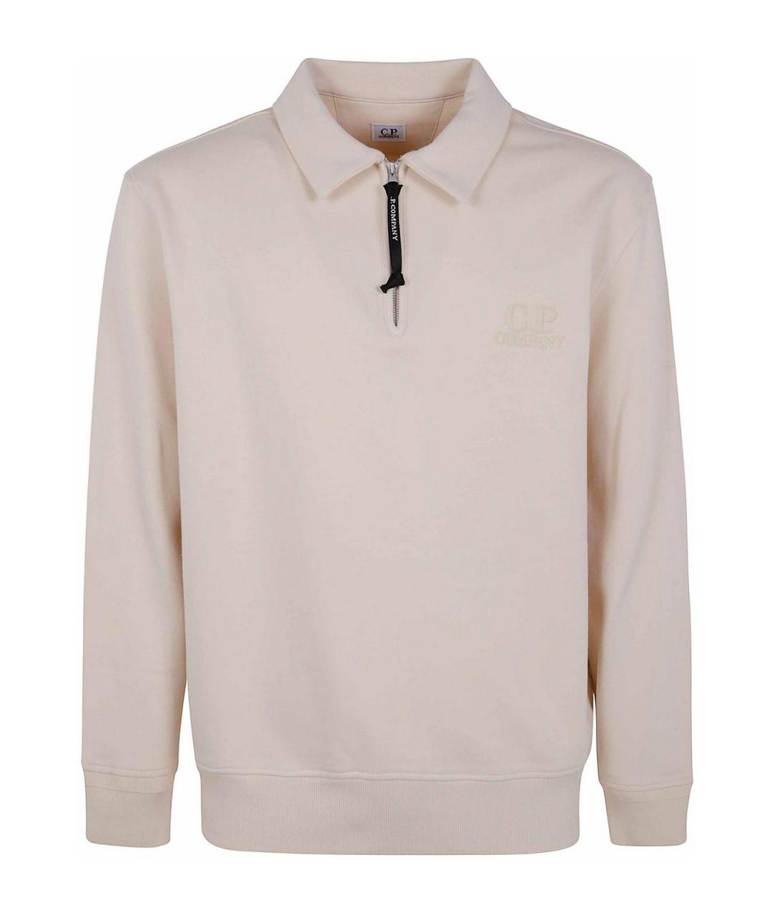 CP COMPANY Бежевое хлопковое поло с длинным рукавом, фото 1