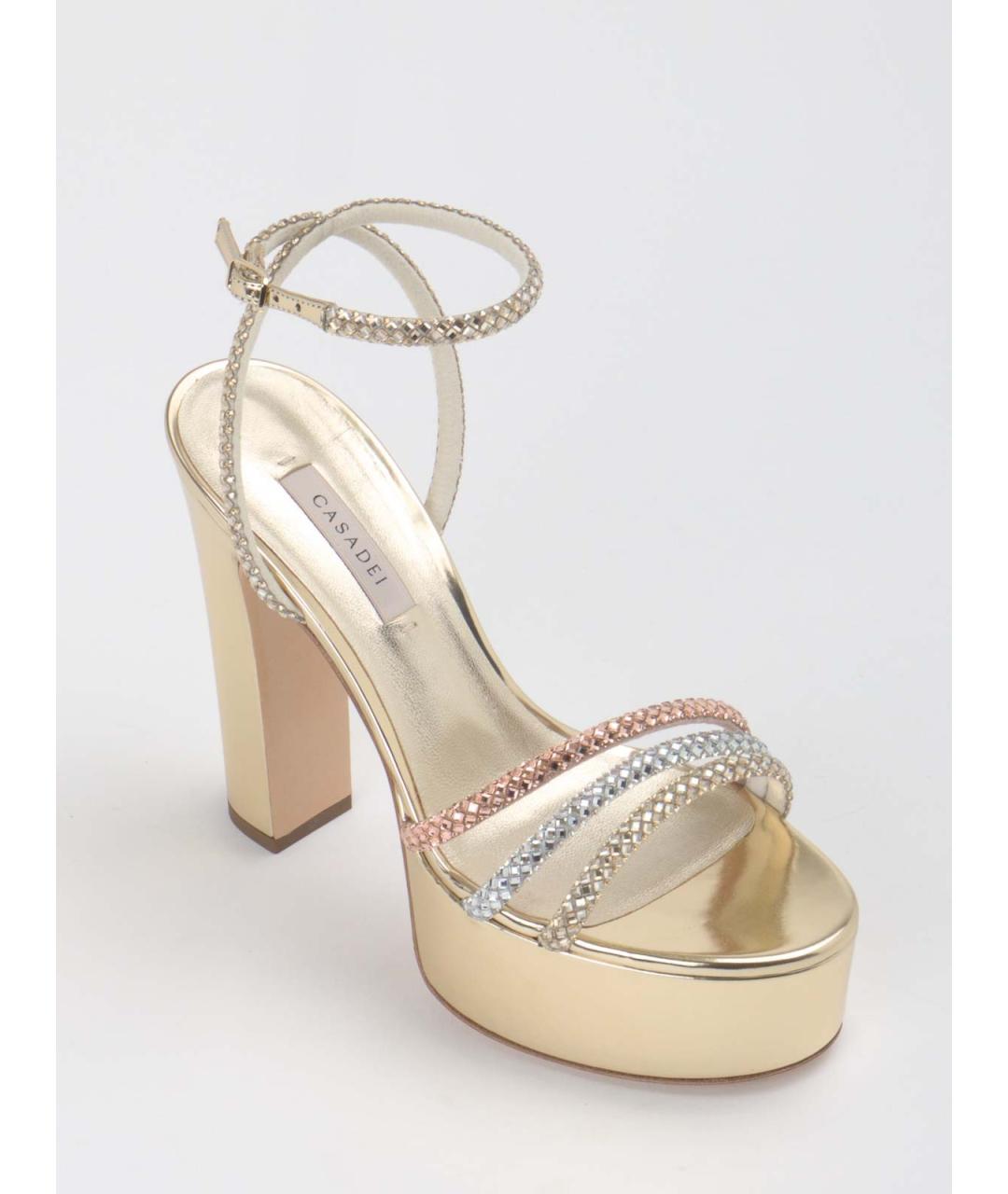 CASADEI Золотые кожаные босоножки, фото 3