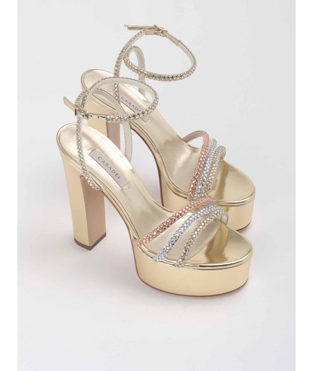 CASADEI Золотые кожаные босоножки, фото 2