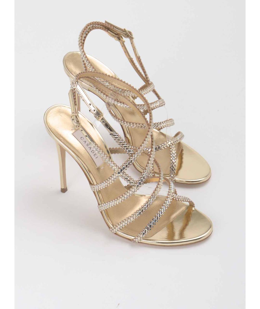 CASADEI Золотые кожаные босоножки, фото 2