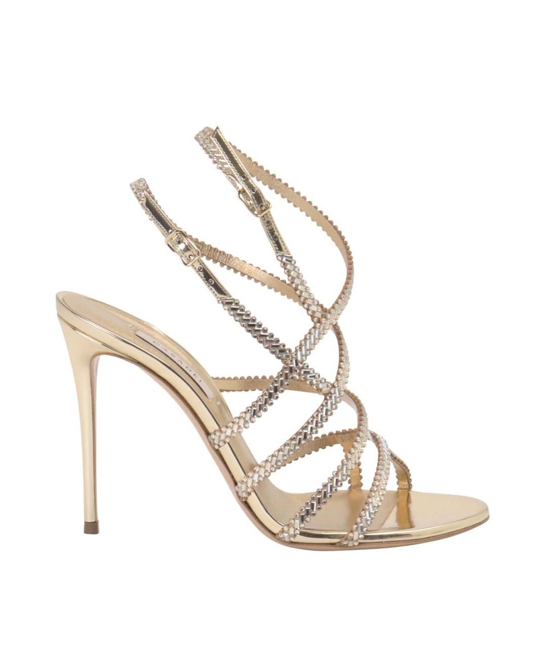 CASADEI Золотые кожаные босоножки, фото 1