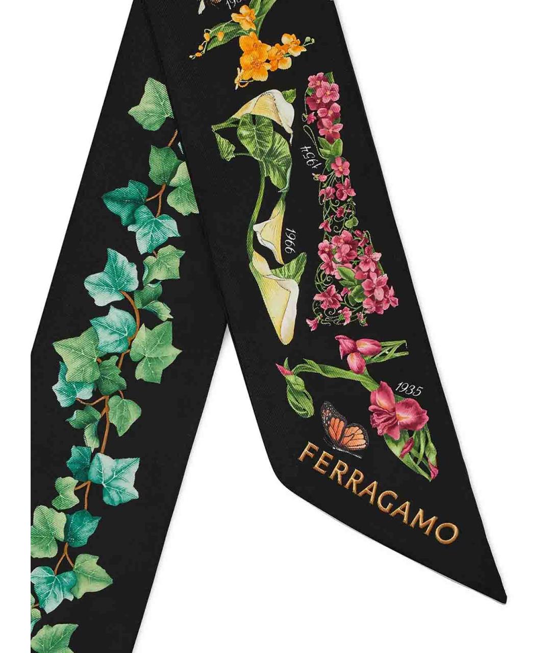 FERRAGAMO Черный шелковый шарф, фото 2