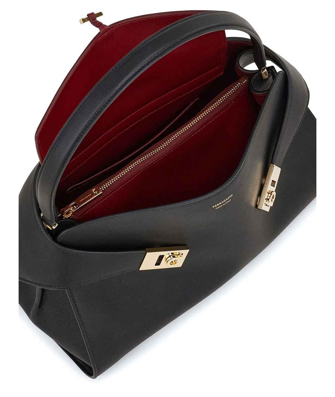 FERRAGAMO Черная кожаная сумка тоут, фото 4