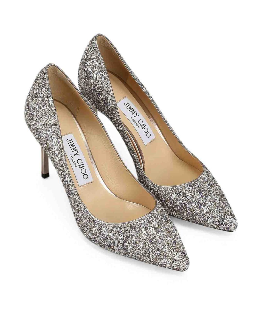 JIMMY CHOO Серебряные текстильные туфли, фото 2