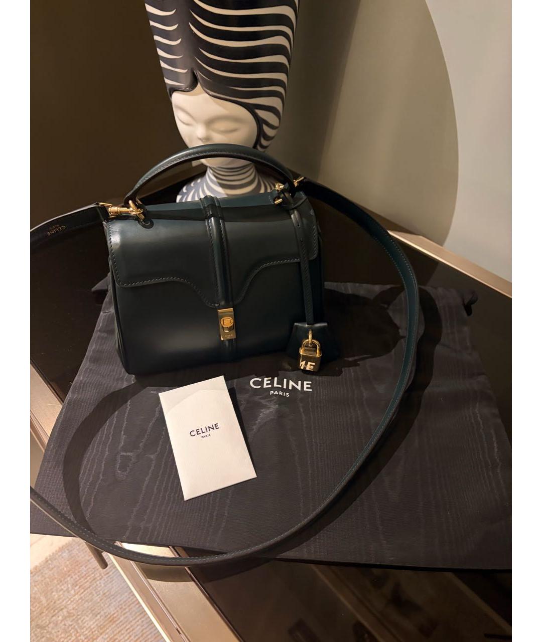 CELINE Зеленая кожаная сумка с короткими ручками, фото 2