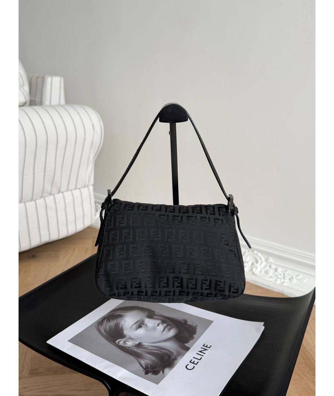 FENDI Черная сумка с короткими ручками из канвы, фото 4