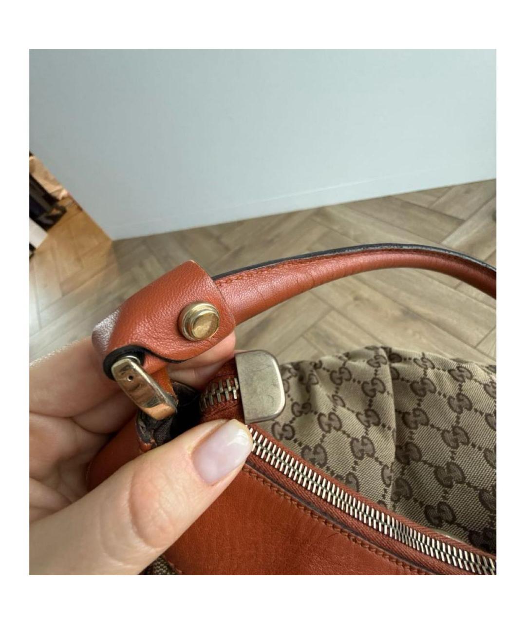 GUCCI Коричневая жаккардовая сумка с короткими ручками, фото 6