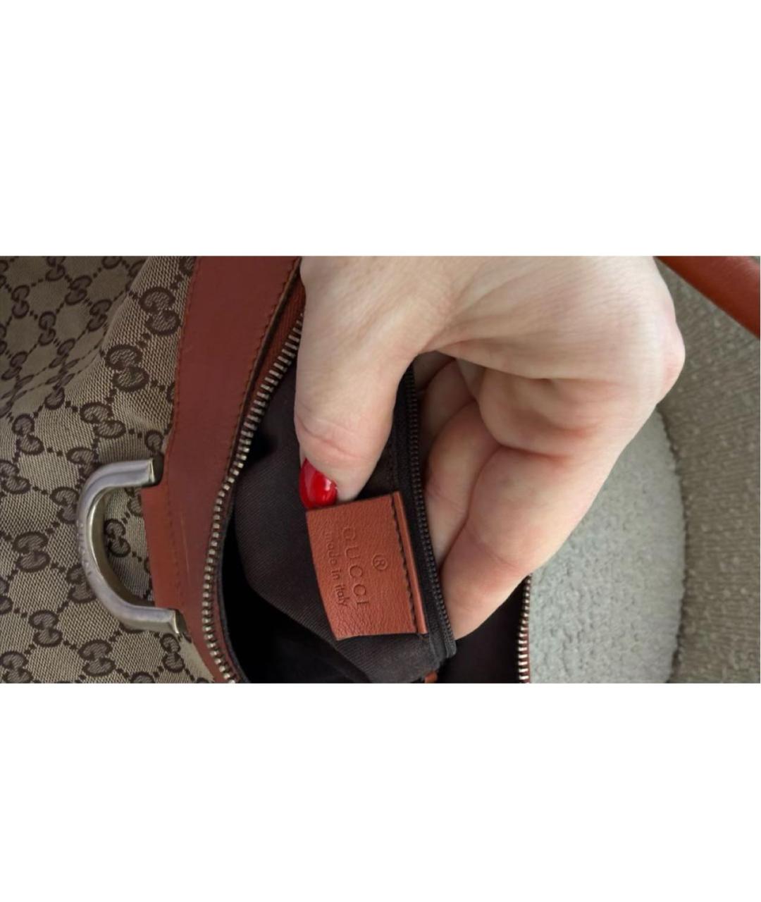 GUCCI Коричневая жаккардовая сумка с короткими ручками, фото 4
