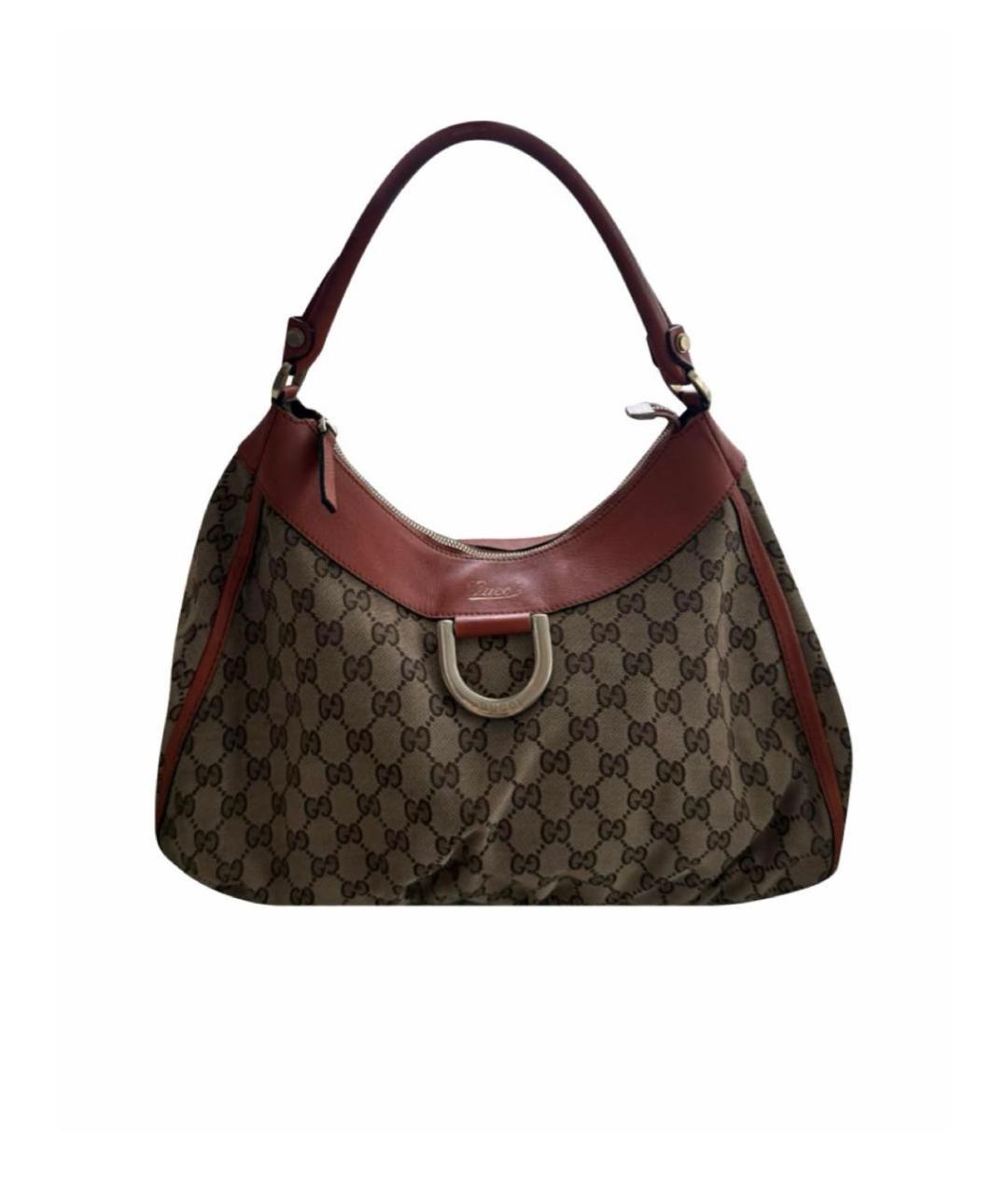 GUCCI Коричневая жаккардовая сумка с короткими ручками, фото 1
