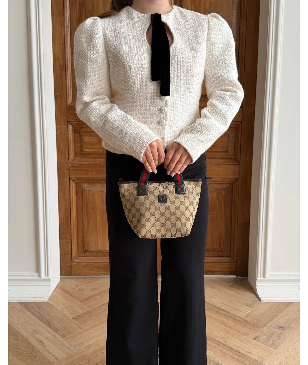 GUCCI Бежевая сумка с короткими ручками из канвы, фото 2