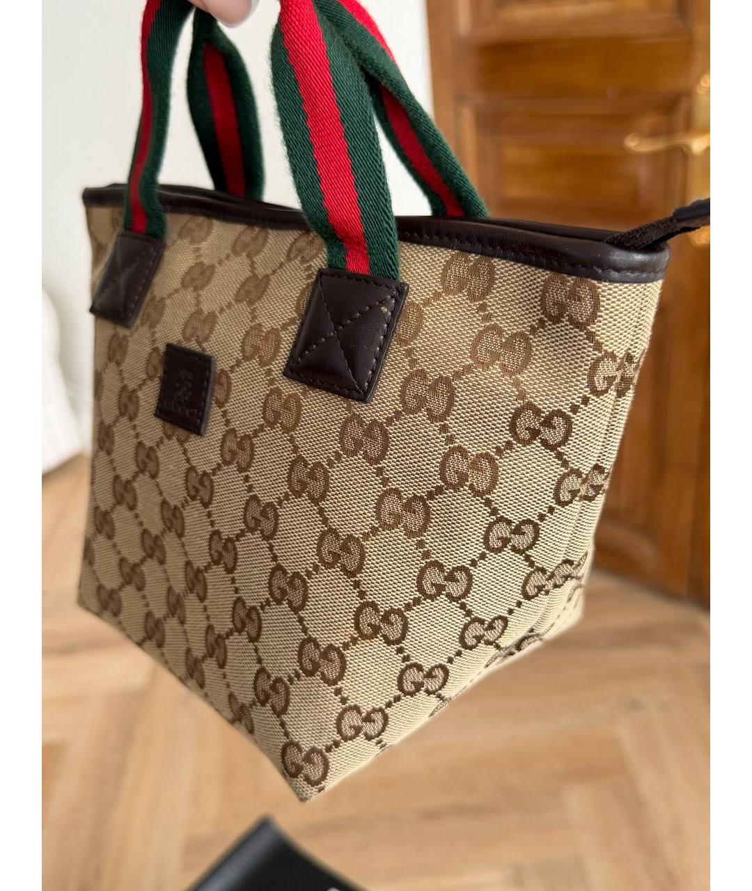 GUCCI Бежевая сумка с короткими ручками из канвы, фото 7