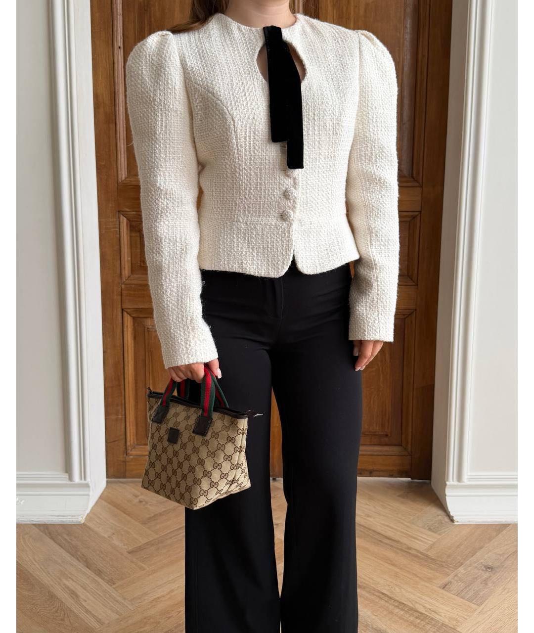 GUCCI Бежевая сумка с короткими ручками из канвы, фото 3