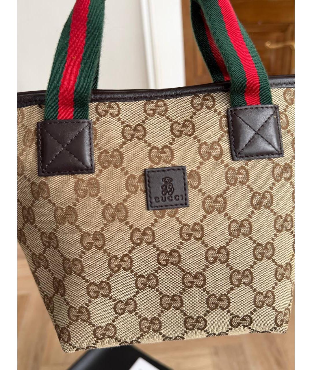 GUCCI Бежевая сумка с короткими ручками из канвы, фото 4