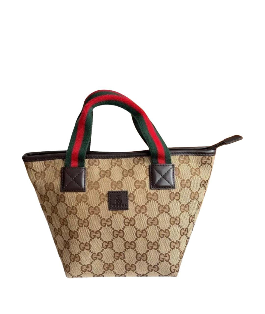 GUCCI Бежевая сумка с короткими ручками из канвы, фото 1