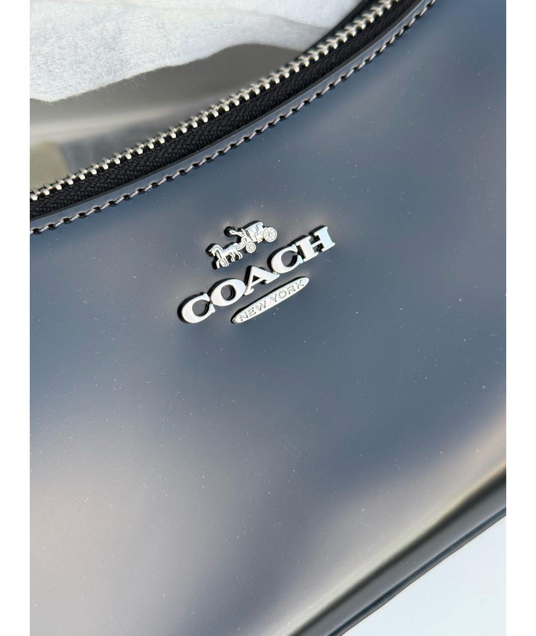 COACH Черная сумка с короткими ручками из лакированной кожи, фото 7