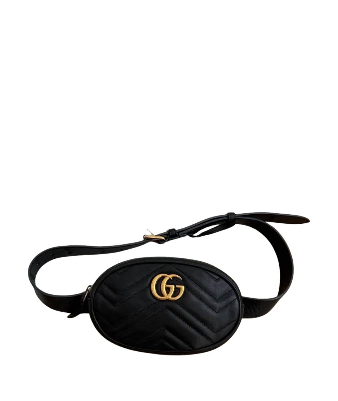GUCCI Черная кожаная поясная сумка, фото 1