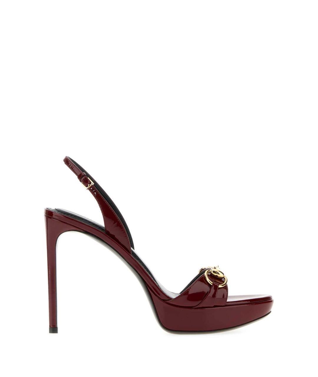 GUCCI Бордовые босоножки из лакированной кожи, фото 1