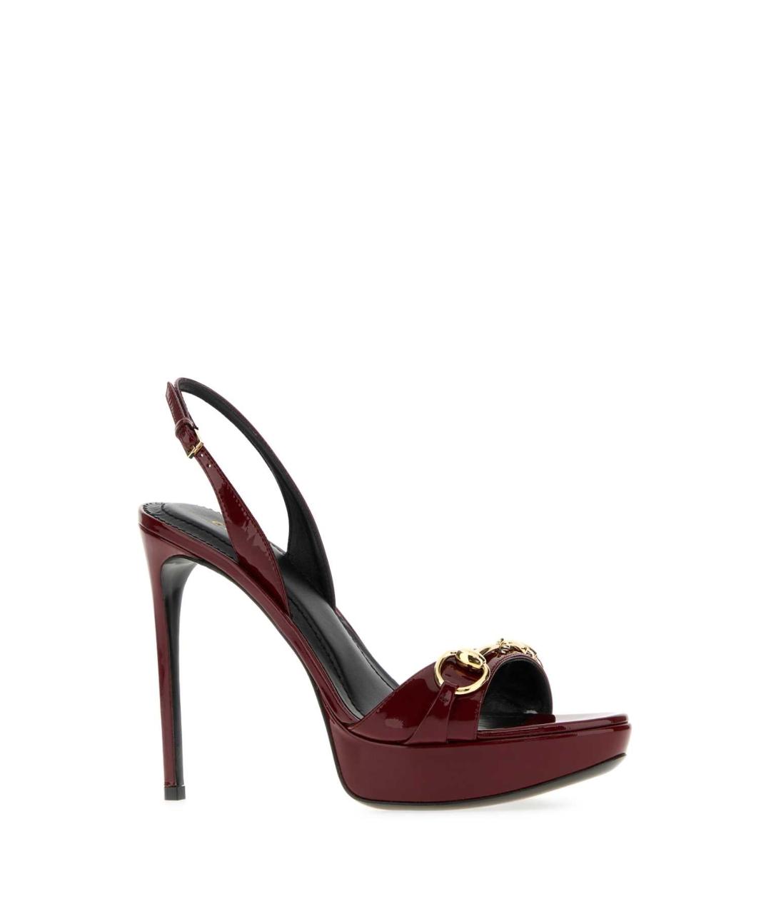 GUCCI Бордовые босоножки из лакированной кожи, фото 2