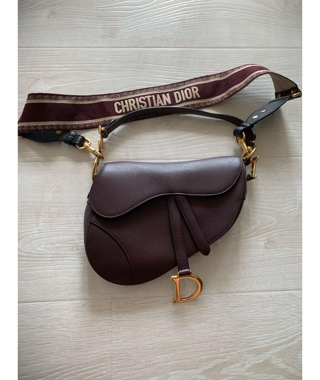 CHRISTIAN DIOR Бордовая кожаная сумка с короткими ручками, фото 7