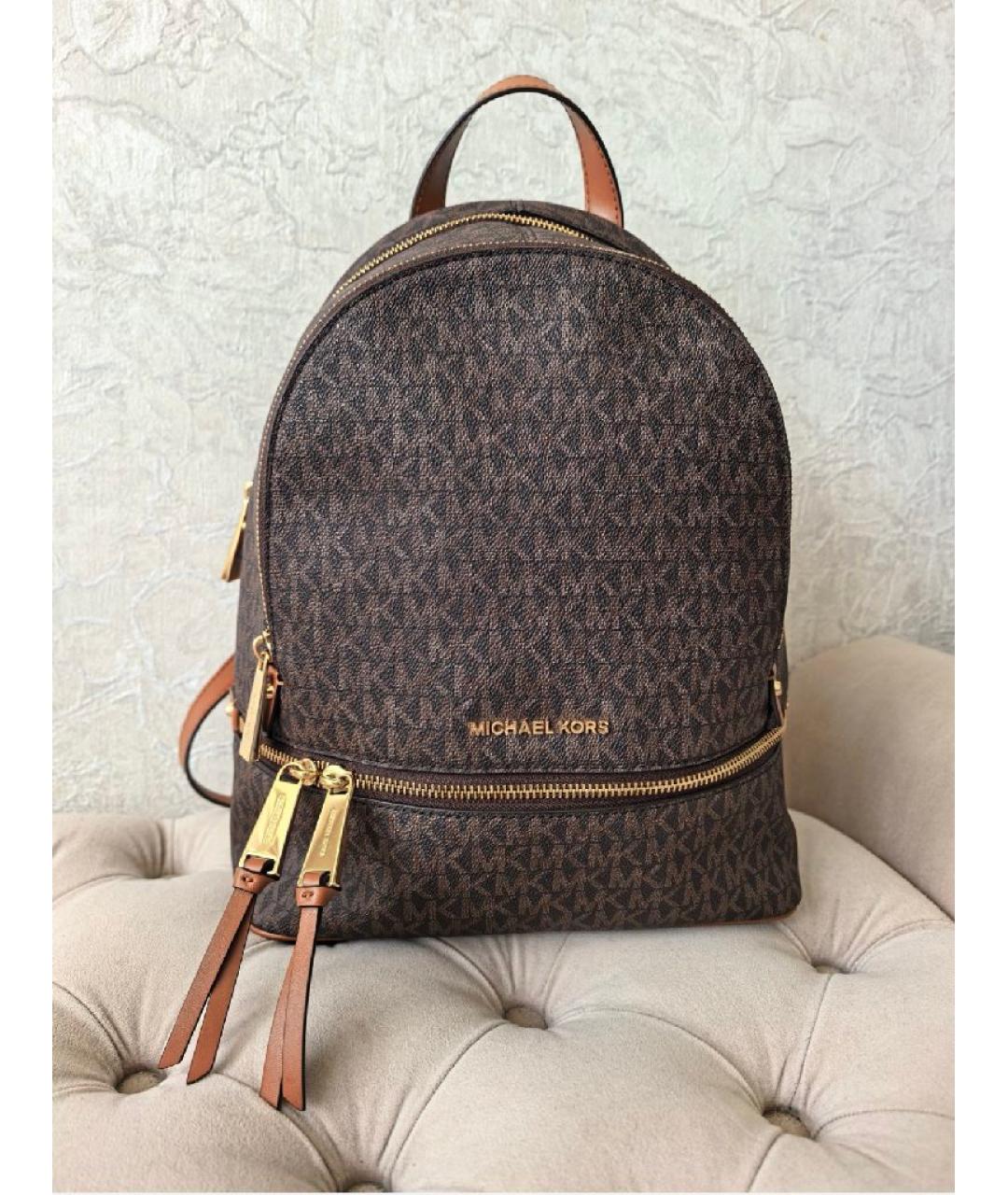 MICHAEL KORS Коричневый рюкзак из канвы, фото 7
