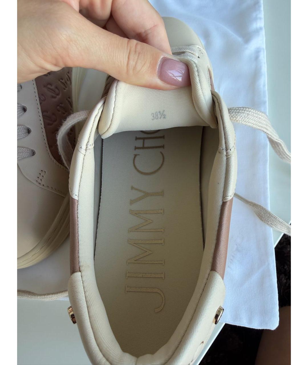 JIMMY CHOO Бежевые кожаные кеды, фото 6