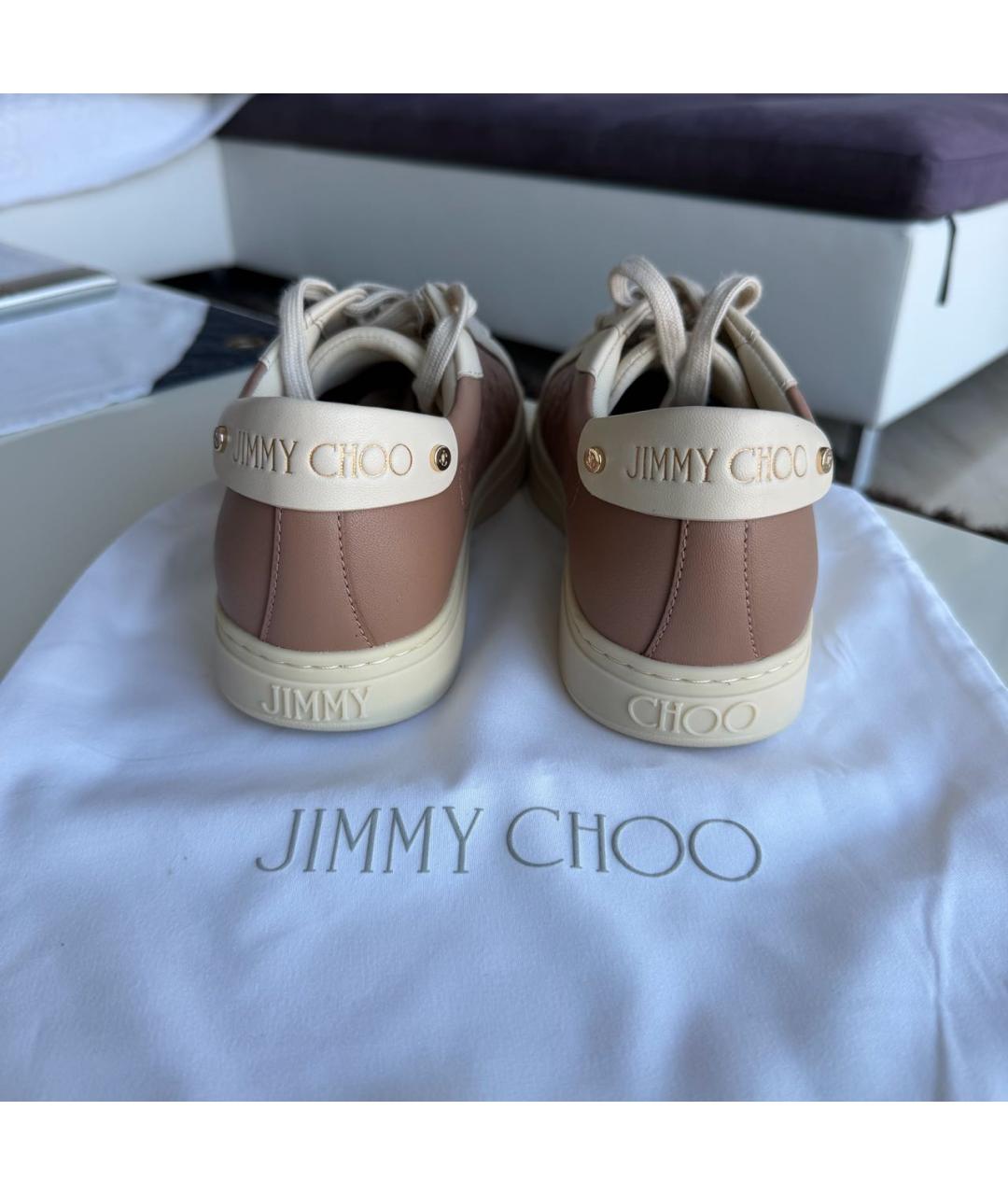 JIMMY CHOO Бежевые кожаные кеды, фото 4