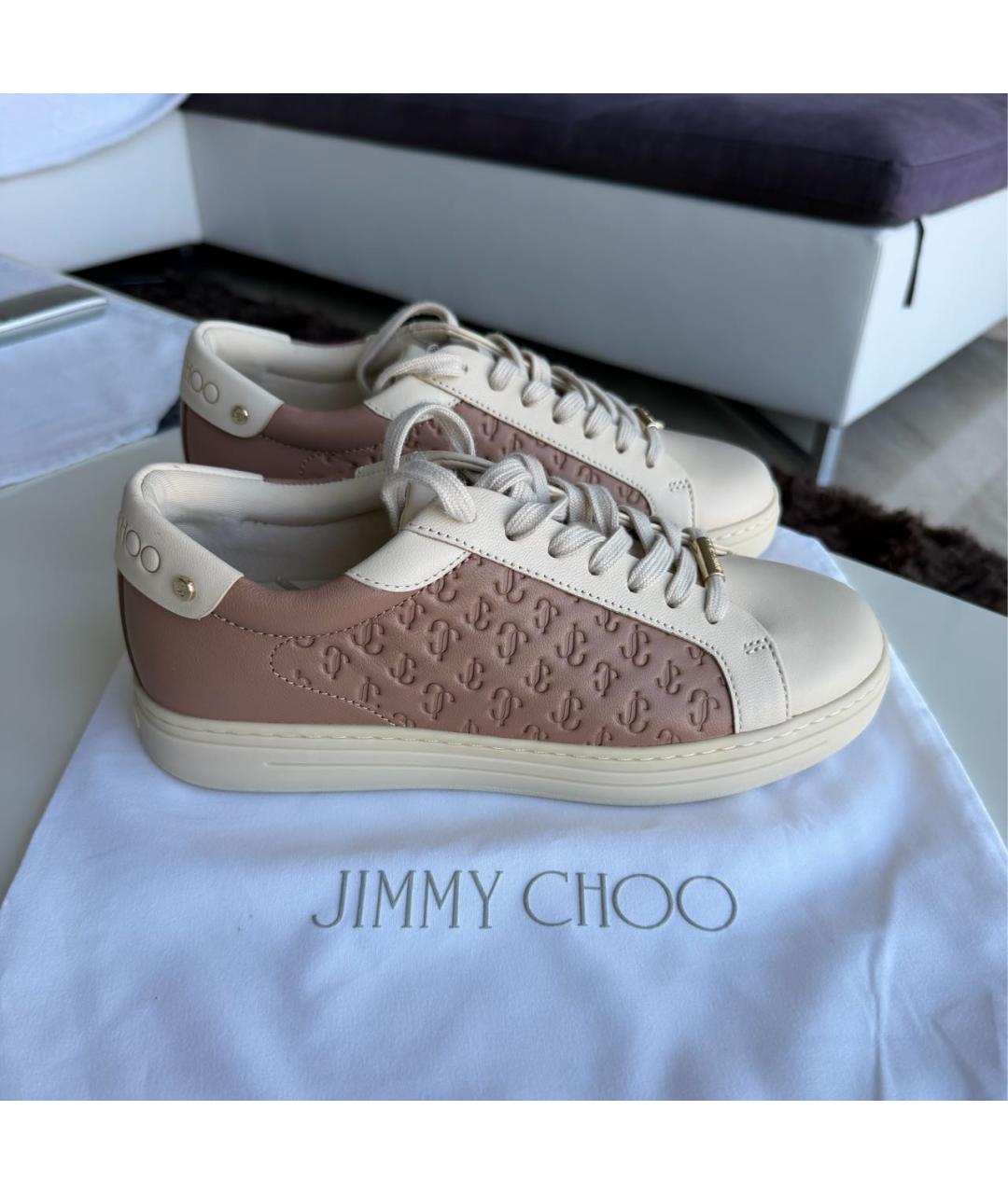 JIMMY CHOO Бежевые кожаные кеды, фото 8