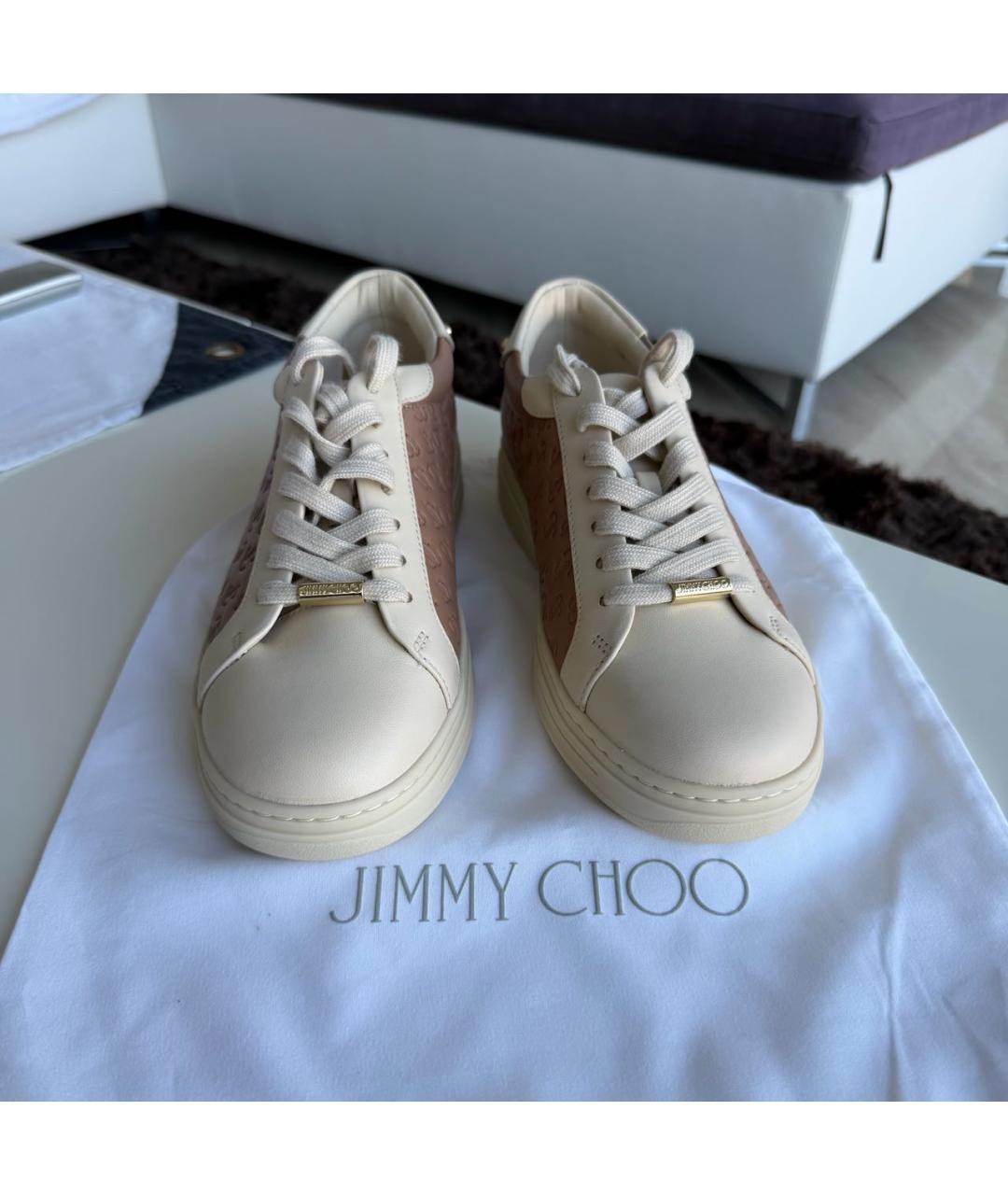 JIMMY CHOO Бежевые кожаные кеды, фото 2