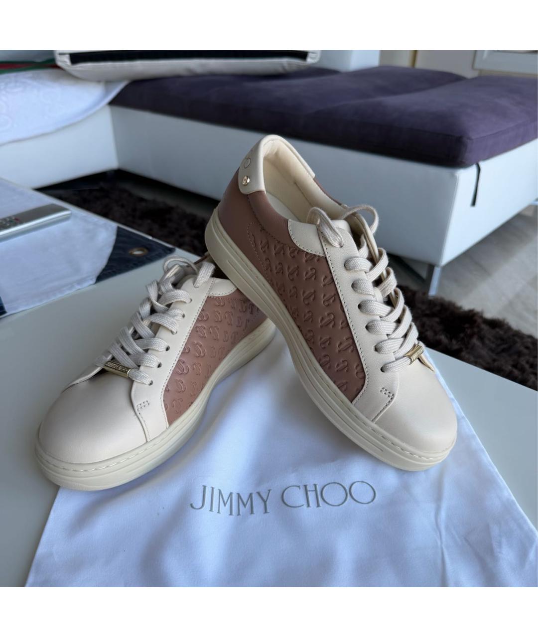 JIMMY CHOO Бежевые кожаные кеды, фото 5